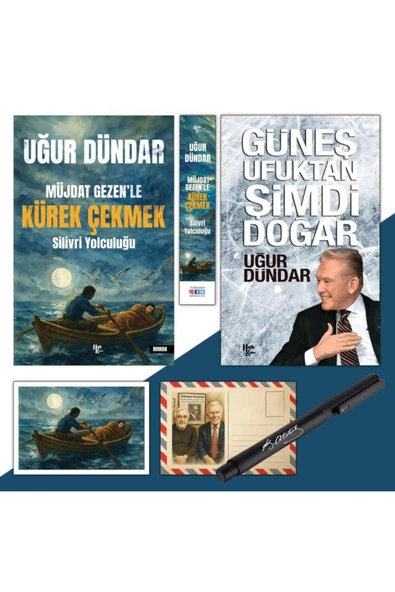 Halk Kitabevi Müjdat Gezenle Kürek Çekmek-Ayraç-Kartpostal ve Güneş Ufuktan Şimdi Doğar-Atatürk İmza Baskılı Kalem ürün görseli 1
