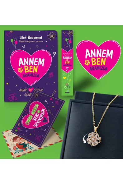 nesnel yayınlar Annem ve Ben Aramızda Günlüğü Karpostal-Ayraç ve Dönen Sonsuzluk Gülü Kolye Seti ürün görseli