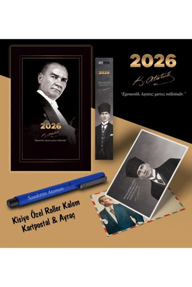Mor kelebek 2026 Gazi Paşa Atatürk Ajandası Ayraç Kartpostal Kalem - Lacivert - 1
