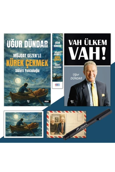 Halk Kitabevi Müjdat Gezenle Kürek Çekmek - Ayraç - Kartpostal ve Vah Ülkem Vah - Atatürk İmza Baskılı Kalem ürün görseli 1