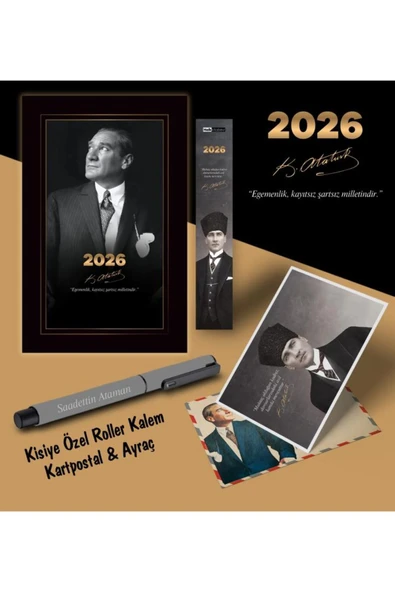 Mor kelebek 2026 İstikbal Atatürk Ajandası Ayraç Kartpostal Kalem - Gri - 1