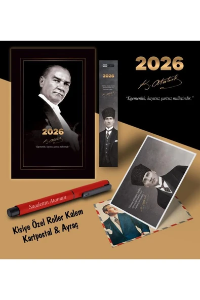 Mor kelebek 2026 Gazi Paşa Atatürk Ajandası Ayraç Kartpostal Kalem - Kırmızı - 1