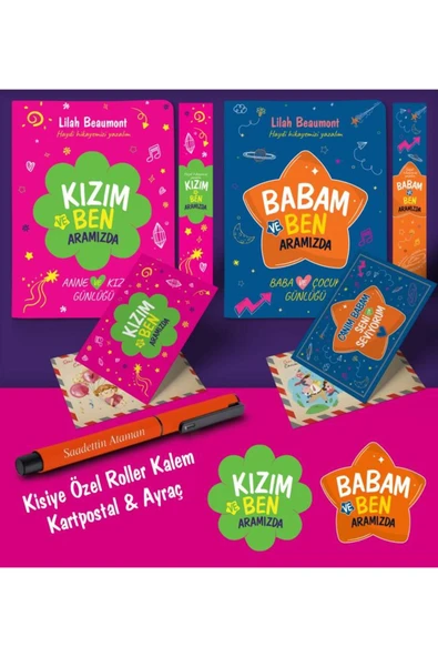 nesnel yayınlar Baba - Kız Aramızda Ayraç Kartpostal Kişiye Özel Kalem - Turuncu ürün görseli 1