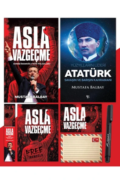 Halk Kitabevi Asla Vazgeçme - Ayraç -Kartpostal - Poster - Yüzyılların Lideri Atatürk - Atatürk İmza Baskılı Kalem