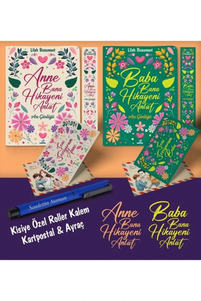 nesnel yayınlar Kişiye Özel Anne ve Baba Bana Hikayeni Anlat Ayraç Kartpostal Kalem - Lacivert ürün görseli 1