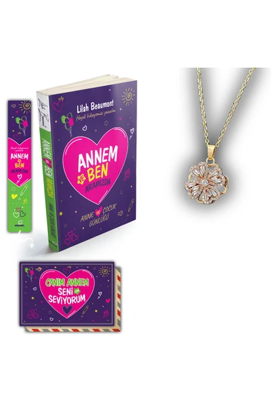 nesnel yayınlar Annem ve Ben Aramızda Günlüğü Karpostal-Ayraç ve Dönen Sonsuzluk Gülü Kolye Seti - Resim 2