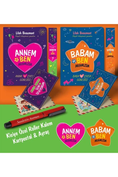 nesnel yayınlar Annem - Babam ve Ben Aramızda Ayraç Kartpostal Kişiye Özel Kalem - Kırmızı - 1