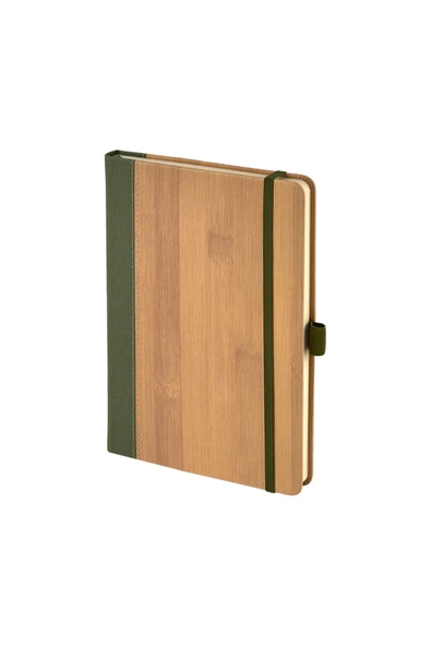 Nesnel Gift Haki Termo Derili Bambu Ajanda - Metal Siyah Touchpenli Kalem Hediyeli - Resim 4