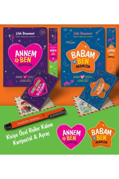 nesnel yayınlar Annem - Babam ve Ben Aramızda Ayraç Kartpostal Kişiye Özel Kalem - Turuncu