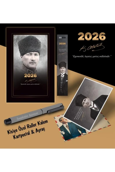 Mor kelebek 2026 Komutan Atatürk Ajandası Ayraç Kartpostal Kalem - Gri ürün görseli 1