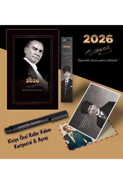 Mor kelebek 2026 Gazi Paşa Atatürk Ajandası Ayraç Kartpostal Kalem - Siyah ürün görseli 1