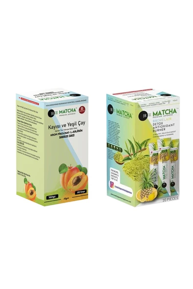 Bilge İlaç Ananas ve Kayısı Aromalı Detox Matcha Çayı (1'er Kutu Toplam 2 Kutu=40 Şase(Poşet))