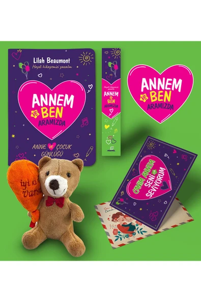 nesnel yayınlar Annem ve Ben Aramızda Günlüğü Karpostal-Ayraç ve İyi ki Varsın Yazılı Peluş Ayıcık Seti ürün görseli 1