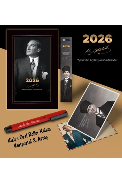 Mor kelebek 2026 İstikbal Atatürk Ajandası Ayraç Kartpostal Kalem - Kırmızı ürün görseli 1