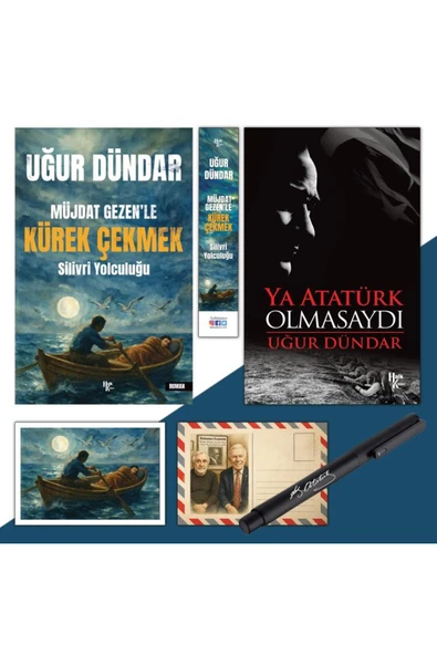 Halk Kitabevi Müjdat Gezenle Kürek Çekmek - Ayraç -Kartpostal ve Ya Atatürk Olmasaydı - Atatürk İmza Baskılı Kalem ürün görseli 1