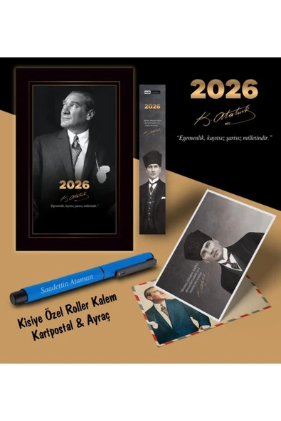 Mor kelebek 2026 İstikbal Atatürk Ajandası Ayraç Kartpostal Kalem - Mavi - 1