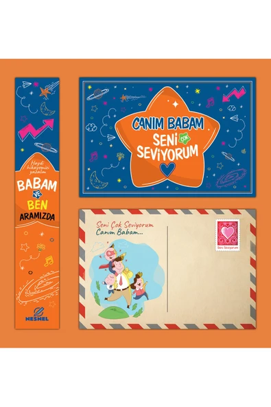 nesnel yayınlar Babam ve Ben - Aramızda - Ayraç ve İkili Doğum Günü Kartpostalı - Resim 3