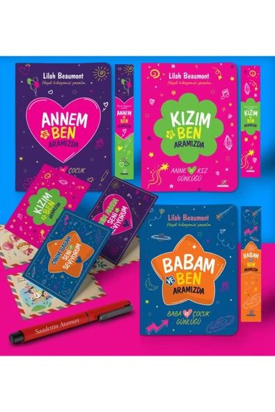 nesnel yayınlar Anne - Baba - Kız Aramızda Ayraç Kartpostal Kişiye Özel Kalem - Kırmızı ürün görseli 1