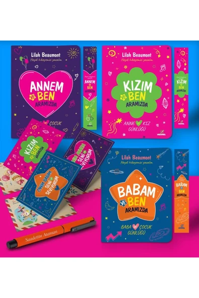 nesnel yayınlar Anne - Baba - Kız Aramızda Ayraç Kartpostal Kişiye Özel Kalem - Turuncu ürün görseli 1