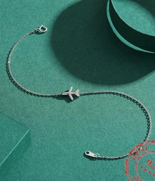 Minimal Uçak Model Kadın Gümüş Bileklik - Resim 3