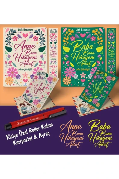 nesnel yayınlar Kişiye Özel Anne ve Baba Bana Hikayeni Anlat Ayraç Kartpostal Kalem - Kırmızı ürün görseli 1