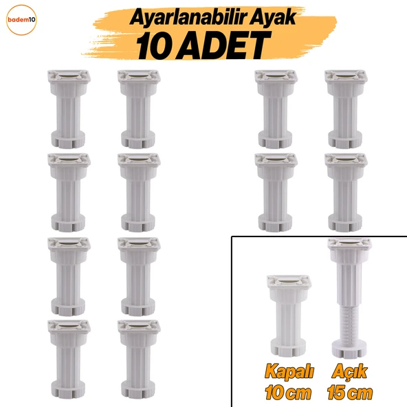 Ayarlanabilir 10 cm Ayak Set 10 ADET Dolap Mobilya Tezgah Puf Yükseltici Yükseltme Ayağı Ayakları ürün görseli