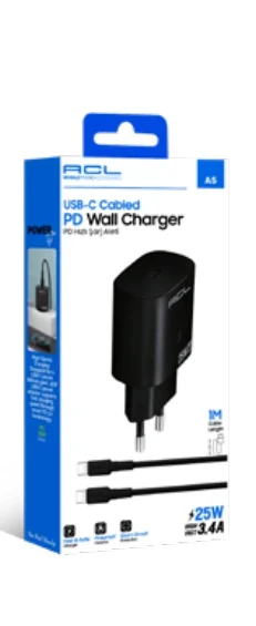 ACL A5 3.4A, 25W, 1xUSB-C 1mt Uzunluklu Type-C Kablolu Seyahat Şarj Aleti S.Şarj+Kablo - Resim 2