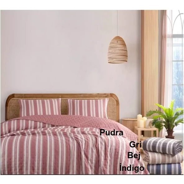 Colors & Colors Tuana Pudra Pamuk Keten Çift Kişilik Yatak Örtüsü Seti (220x240)