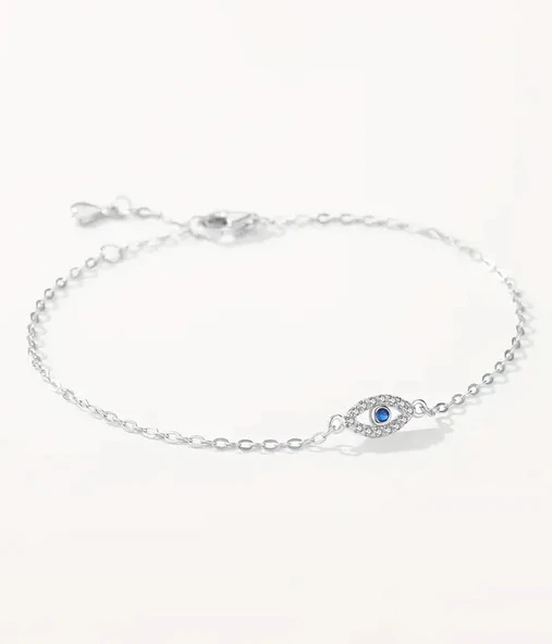 Minimal Nazar Boncuk Göz Kadın Gümüş Bileklik - Resim 3