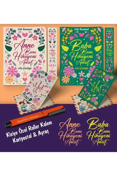 nesnel yayınlar Kişiye Özel Anne ve Baba Bana Hikayeni Anlat Ayraç Kartpostal Kalem - Turuncu ürün görseli 1