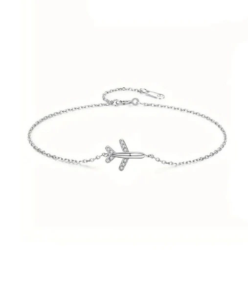 Minimal Uçak Model Kadın Gümüş Bileklik ürün görseli