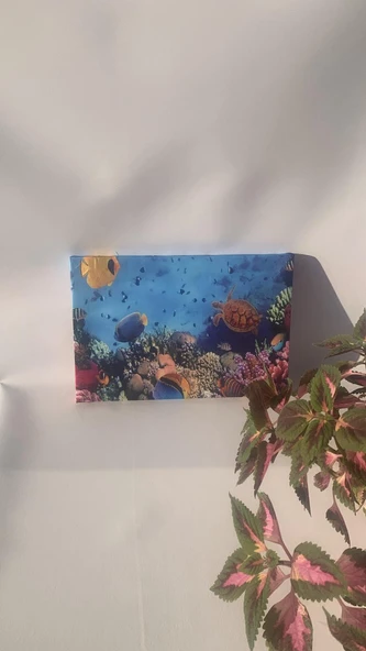 Deniz Altı Akvaryum Natürel Tasarım Ahşap Çerçeve Ev İşyeri Ofis Duvar Kanvas Tablo DOĞA6 - 4