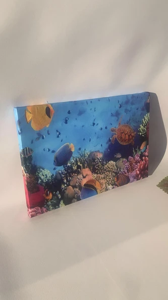 Deniz Altı Akvaryum Natürel Tasarım Ahşap Çerçeve Ev İşyeri Ofis Duvar Kanvas Tablo DOĞA6 - 2