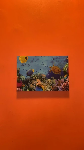 Deniz Altı Akvaryum Natürel Tasarım Ahşap Çerçeve Ev İşyeri Ofis Duvar Kanvas Tablo DOĞA6 - 3