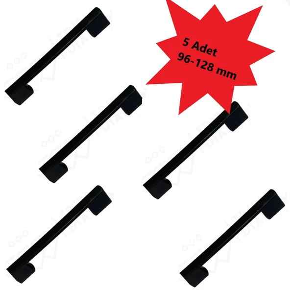 Lüx Çekmece Kulpları Dolap Mobilya Kulp Düz Siyah 96-128 mm Metal Kulp 5 Adet - 2