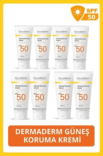 Dermaderm 8 Adet Spf 50+ Güneş Koruma Vitaminli Yüz ve Vücut Güneş Kremi 8 x 100ml.
