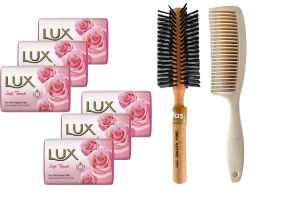 Lux Sabun 80GR Soft Touch 6 Adet Bio Care Saplı Tarak Saç Fırçası Klasik Şekil Verme Fön 1+1 Adet