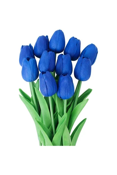 16’lı Yapay Mavi Islak Lale Demeti Gerçekçi Dokulu, Dekoratif Çiçek,Nişan,Ev ve Ofis Süslemesi - Resim 2