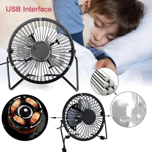 Masaüstü Metal Siyah Usb Fan Masa Üstü Vantilatör Serinletici Mini Vantilatör Fan Mini Klima 14cm - 2