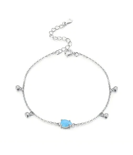 Damla Model Mavi Opal Taşılı Kadın Gümüş Bileklik ürün görseli