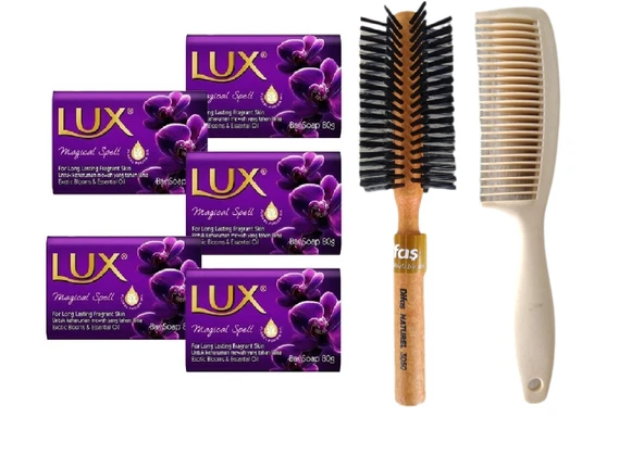 Lux Sabun 80 gr Magical Spell 5 Adet Sabun Bio Care Saplı Tarak Saç Fırçası Klasik Şekil Verme Fön 1+1 Adet