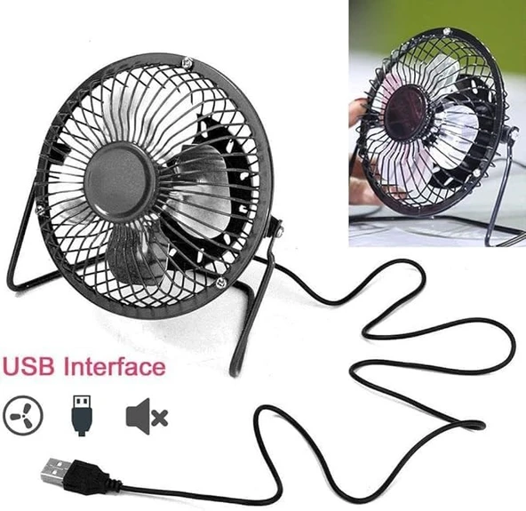 Masaüstü Metal Siyah Usb Fan Masa Üstü Vantilatör Serinletici Mini Vantilatör Fan Mini Klima 14cm ürün görseli 1