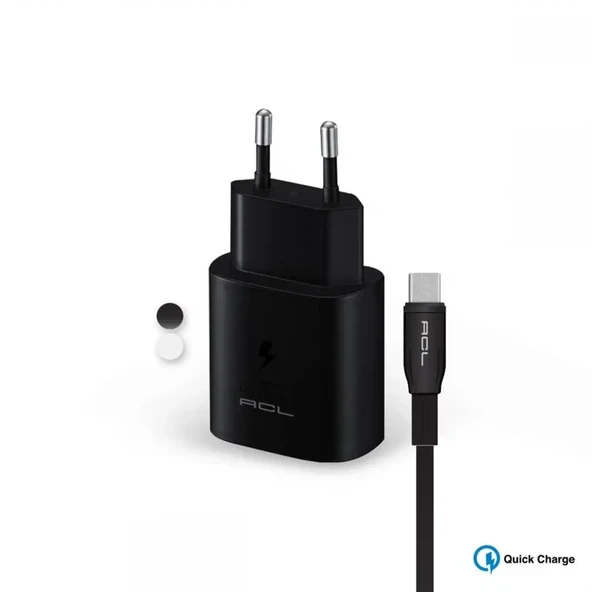 ACL H1 3.4A, 18 Watt Q.C 3.0 1xUSB-A 1mt Mikro Kablolu Seyahat Şarj Beyaz - Resim 2