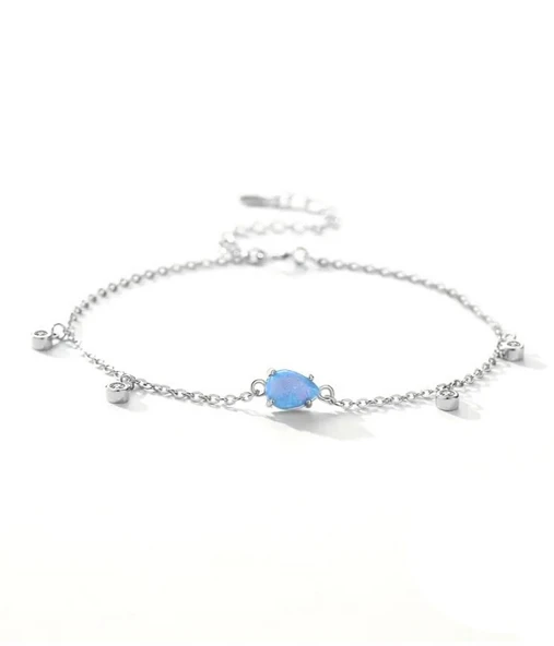 Damla Model Mavi Opal Taşılı Kadın Gümüş Bileklik - Resim 3