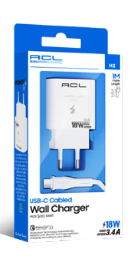 ACL H2 3.4A, 18 Watt Q.C 3.0 1xUSB 1mt USB-C Kablolu Seyahat Şarj - Resim 4
