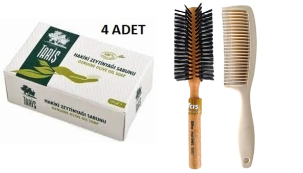 Tariş Zeytinyağlı El ve Saç Sabun 125 gr 4 Adet Sabun Bio Care Tarak Saç Fırçası Klasik Şekil Verme Fön 1+1 Adet ürün görseli