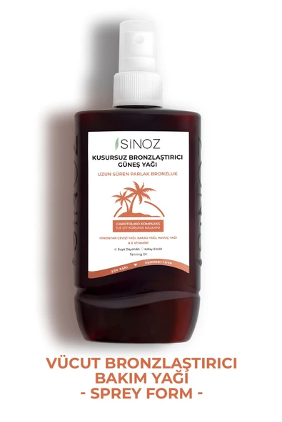 SİNOZ KUSURSUZ BRONZLAŞTIRICI GÜNEŞ YAĞI SPREYİ 200 ML HİNDİSTAN CEVİZİ KAKAO HAVUÇ YAĞI IÇEREN