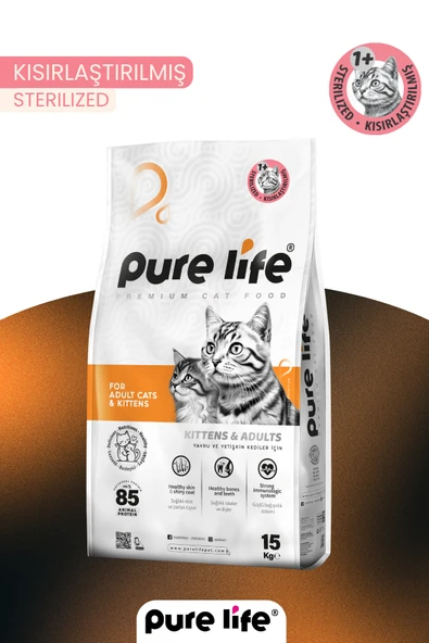 Pure Life - Kısırlaştırılmış Tavuklu Kedi Maması 15 kg Yetişkin