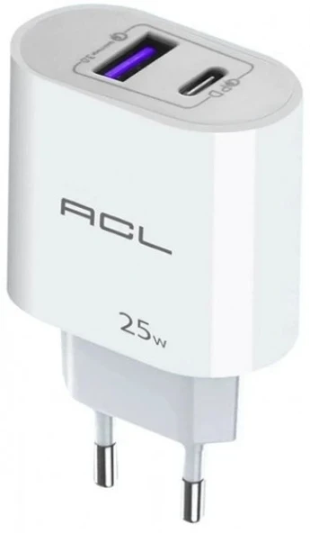 ACL L5 3.4A, 25 Watt 1xUSB-A, 1xUSB-C Girişli PD Şarj Başlığı Seyahat Şarj ürün görseli 1