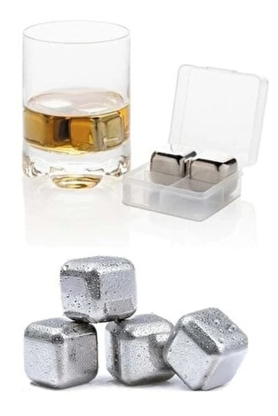 4'lü Çelik Metal Kaplama Viski Taşı Soğutma Buz Küpü ürün görseli